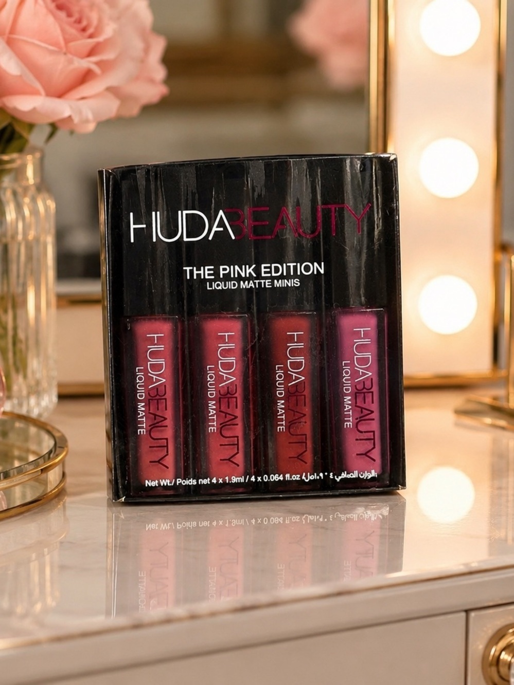 HUDA BEAUTY The Pink Edition Liquid Matte Minis – Rose Pink Quartet